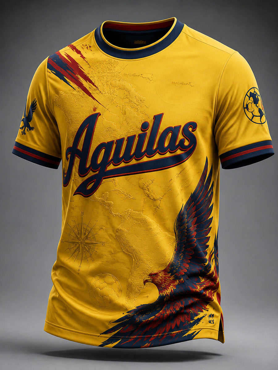 Camiseta casual estampada del equipo de América de fútbol masculino