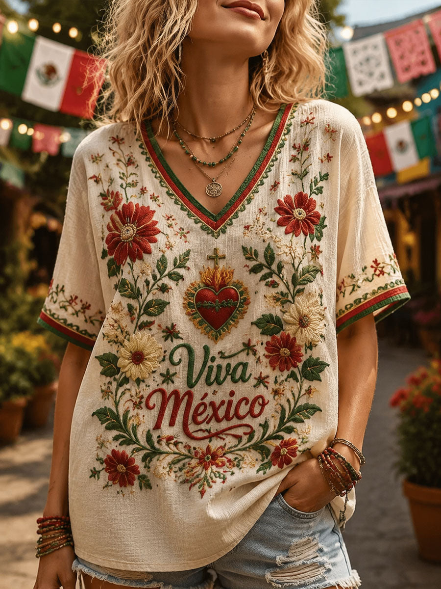 Camiseta informal estampada del Día de la Independencia de México para mujer