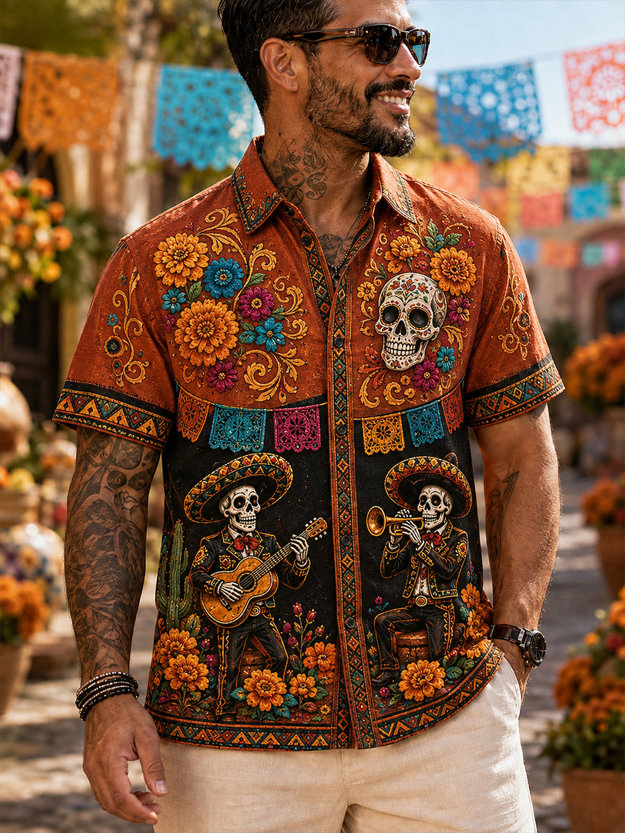 Camisa de manga corta con estampado de arte de México para hombre