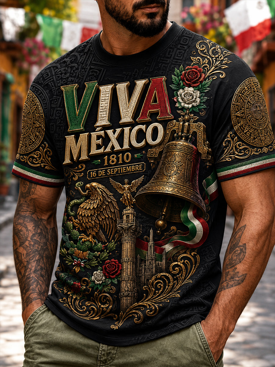 Camiseta de manga corta para el Día de la Independencia de México, estilo masculino