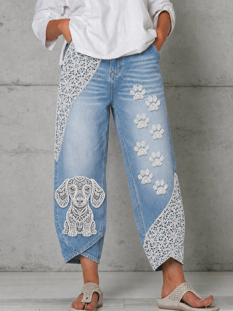 Pantalones acampanados con estampado artístico de perro para mujer