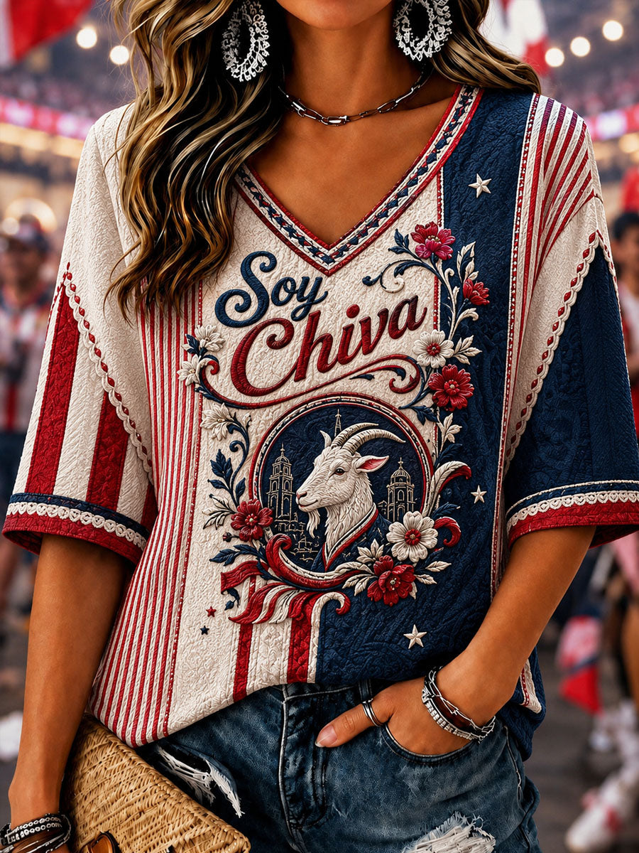 Camiseta casual con estampado de fútbol Guadalajara Chiva para mujer