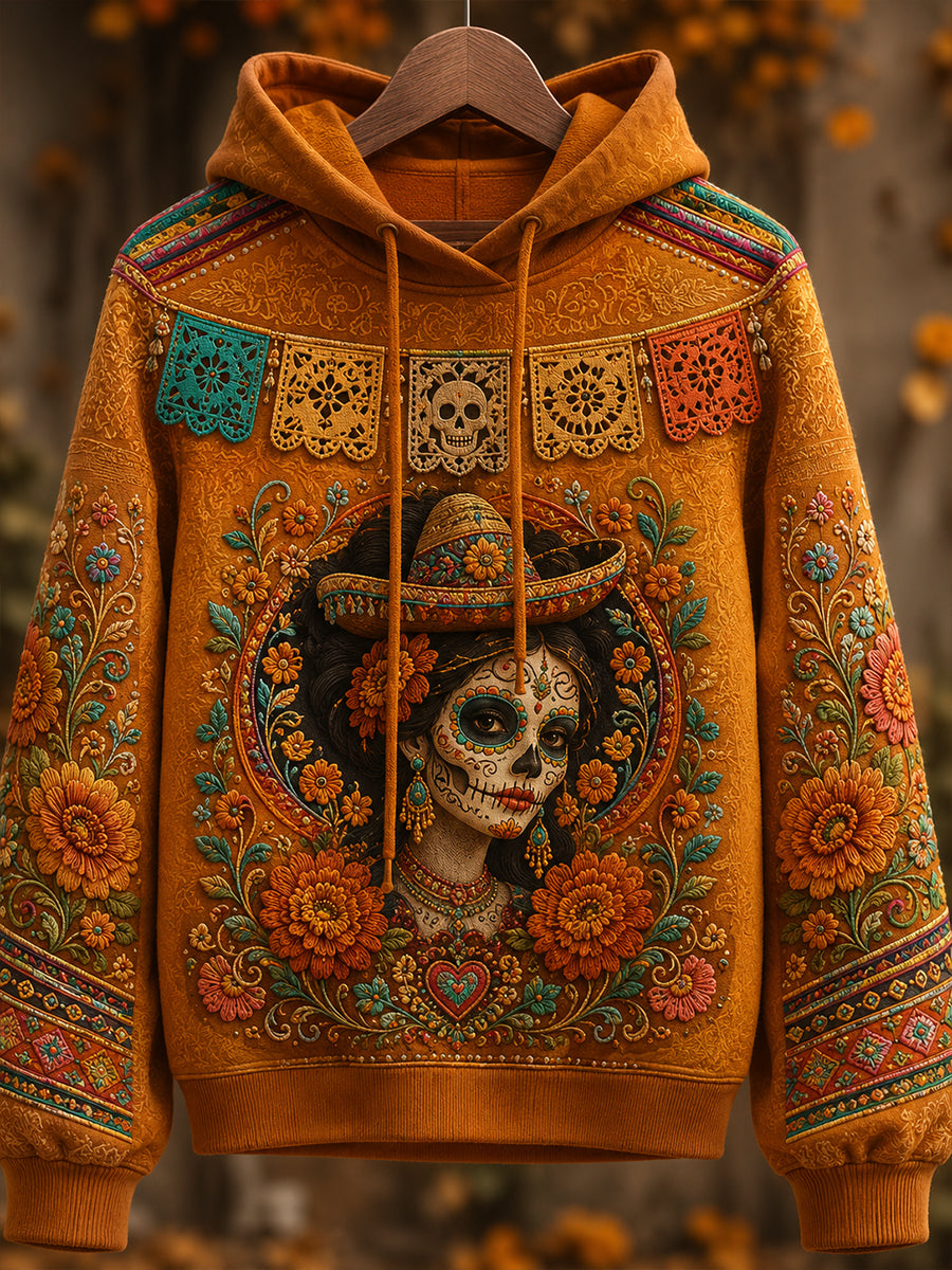 Sudadera estampada con motivo del Día de los Muertos de México para mujer