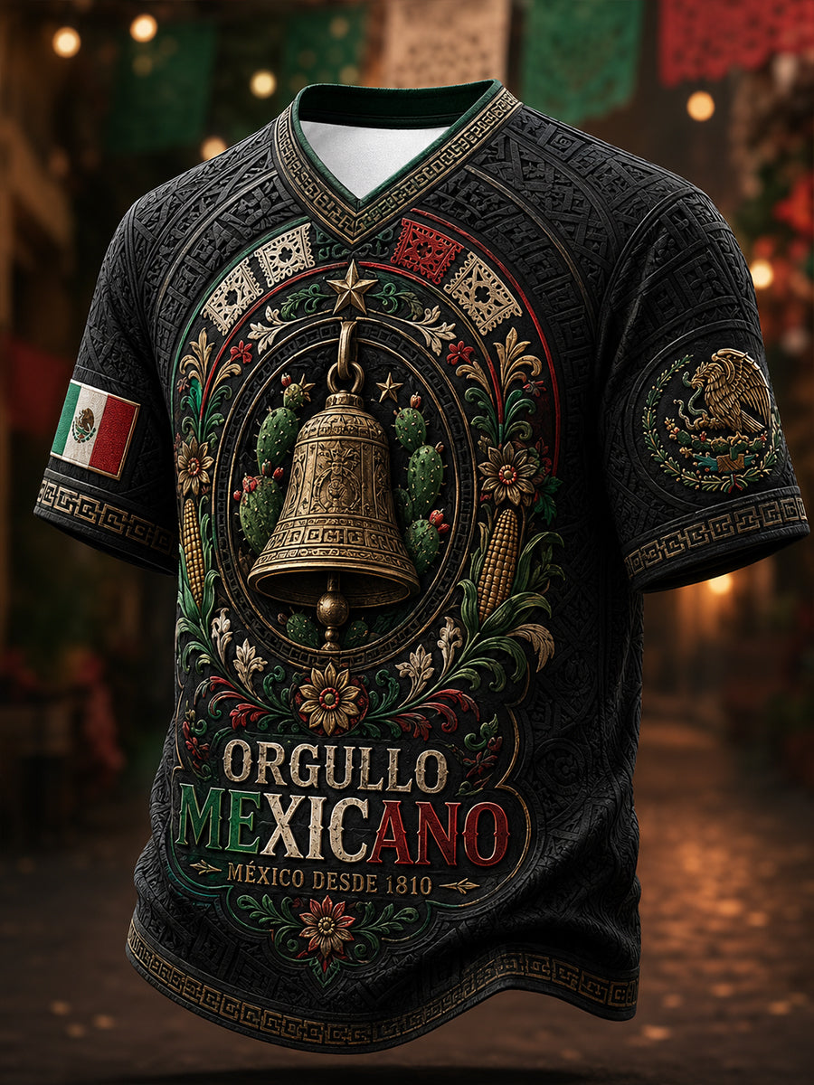 Camiseta de cuello en V para el Día de la Independencia de México, estilo masculino