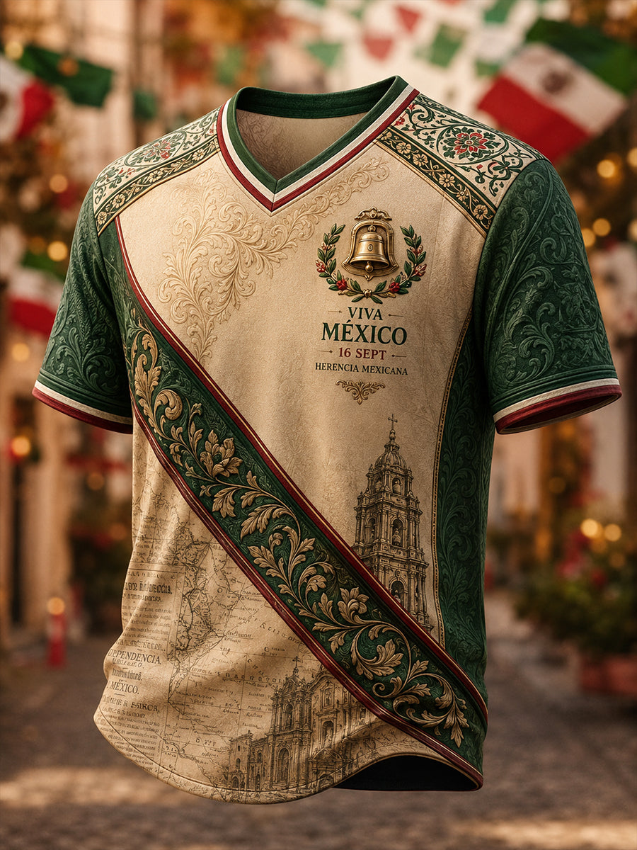 Camiseta con cuello en v para hombre del Día de la Independencia Mexicana