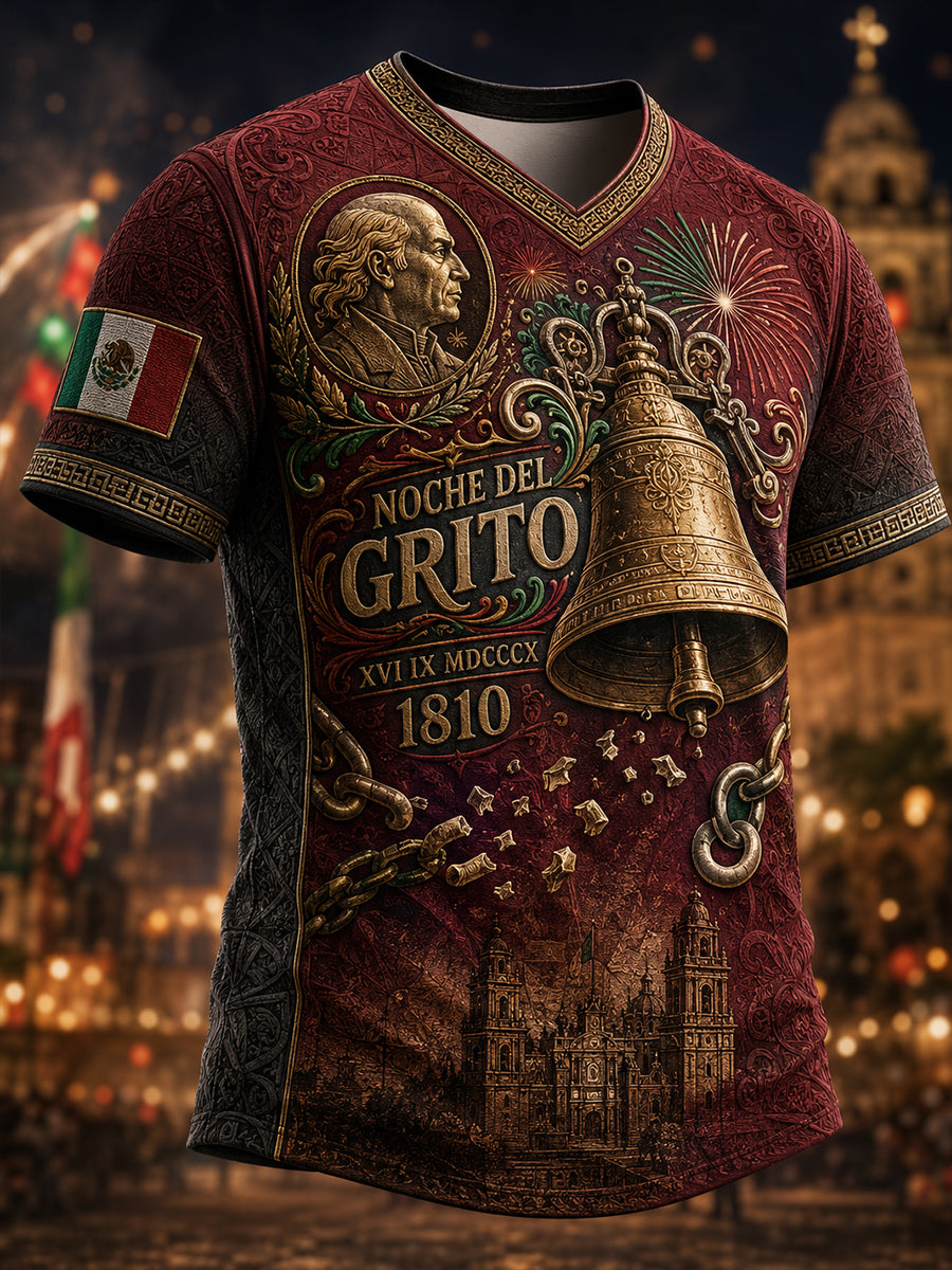 Camiseta de cuello en V para el Día de la Independencia de México, estilo masculino