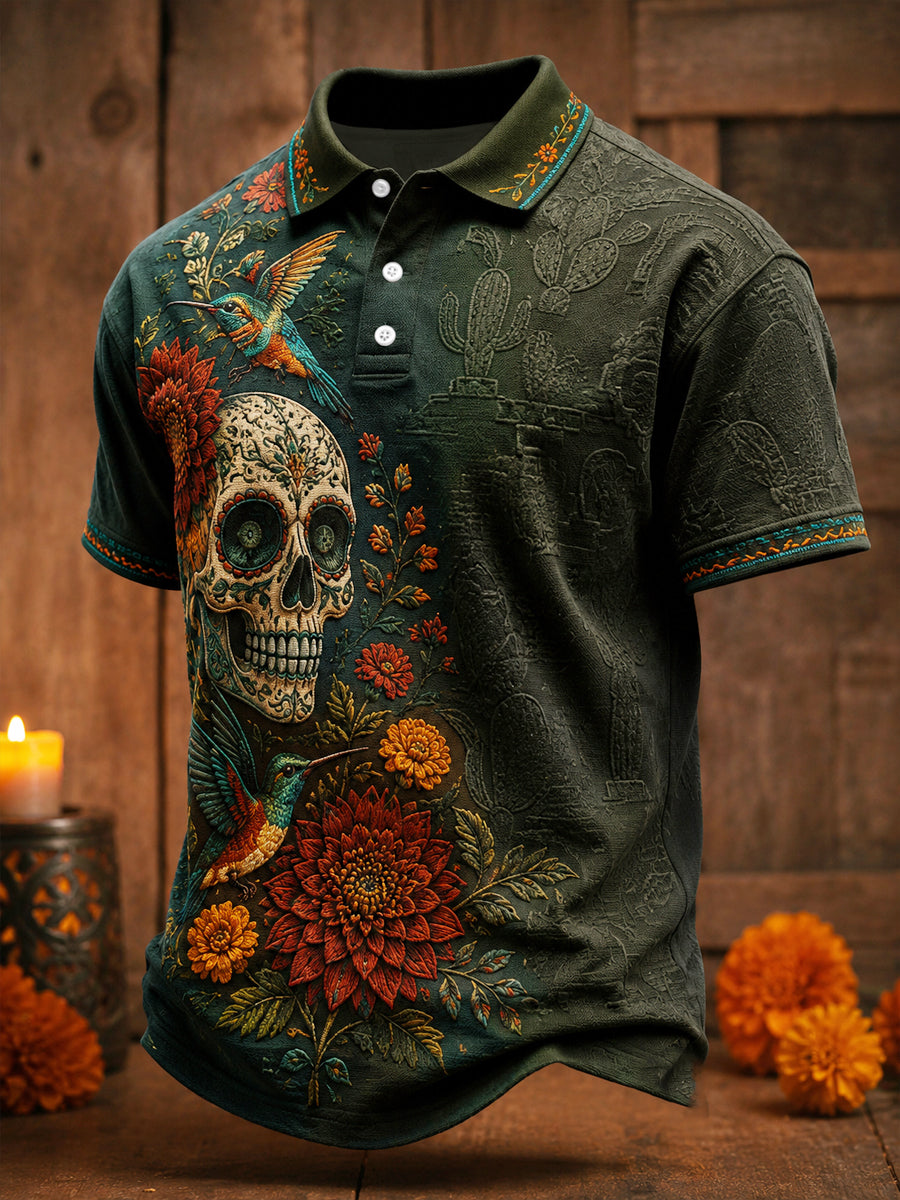 Camisetas casuales para hombre con estampado floral del Día de los Muertos de México