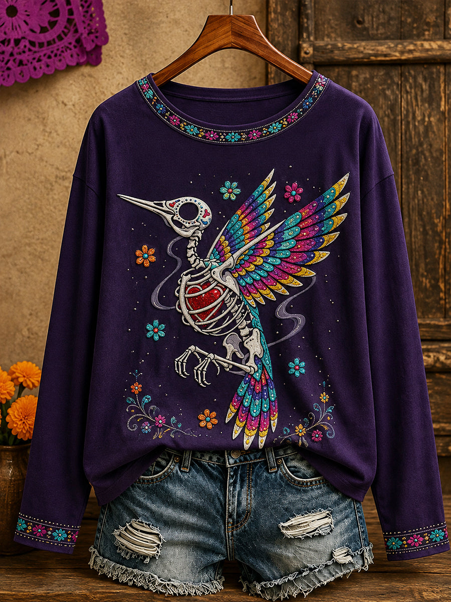 Camiseta estampada con arte del Día de los Muertos mexicano para mujer