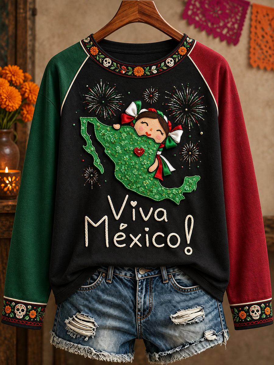 Camiseta estampada con diseño floral de la muñeca Lele mexicana para mujer