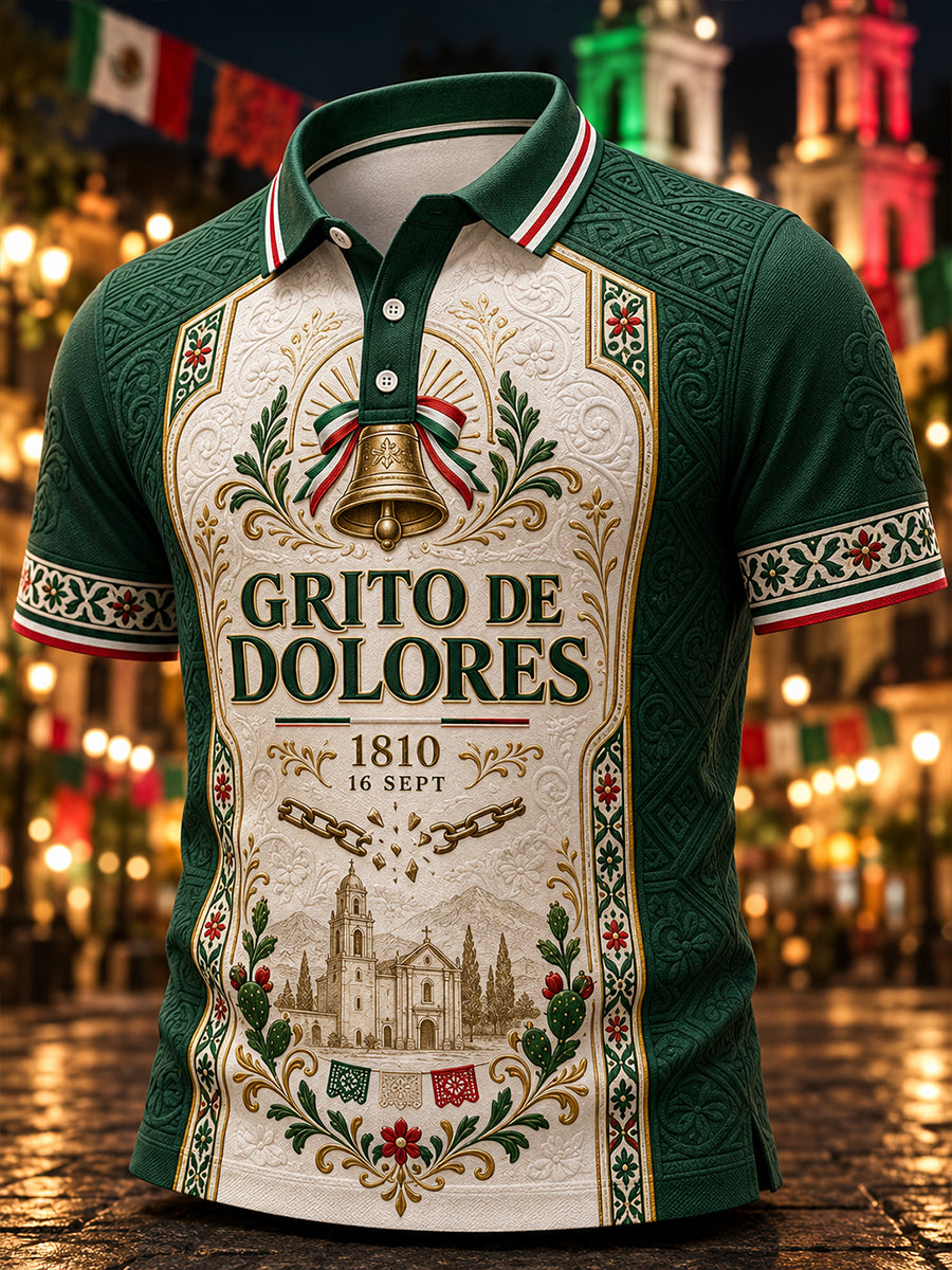 Camisa de manga corta estampada para el Día de la Independencia de México, para hombre