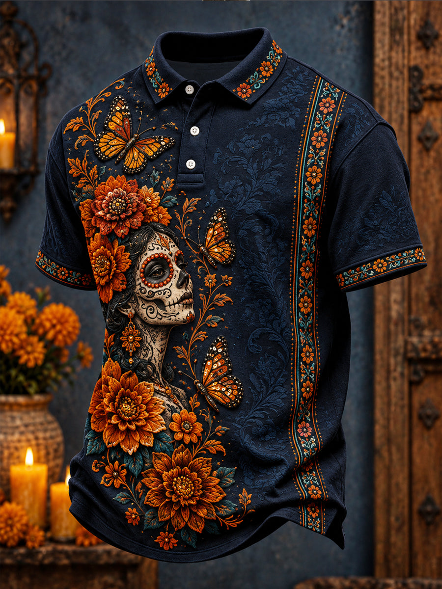 Camisetas casuales con estampado floral del Día de los Muertos para hombre