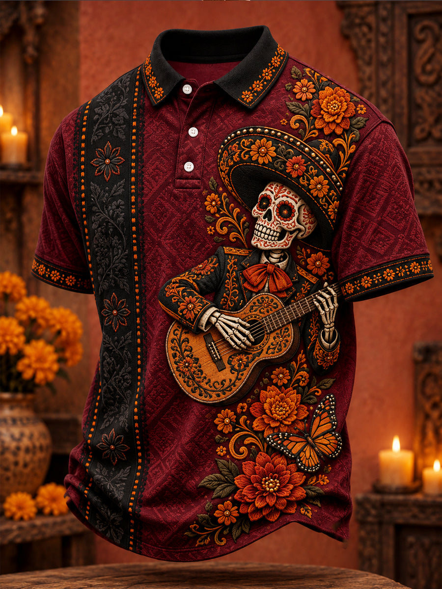 Día de los hombres del arte floral muerto impreso Casual Tops