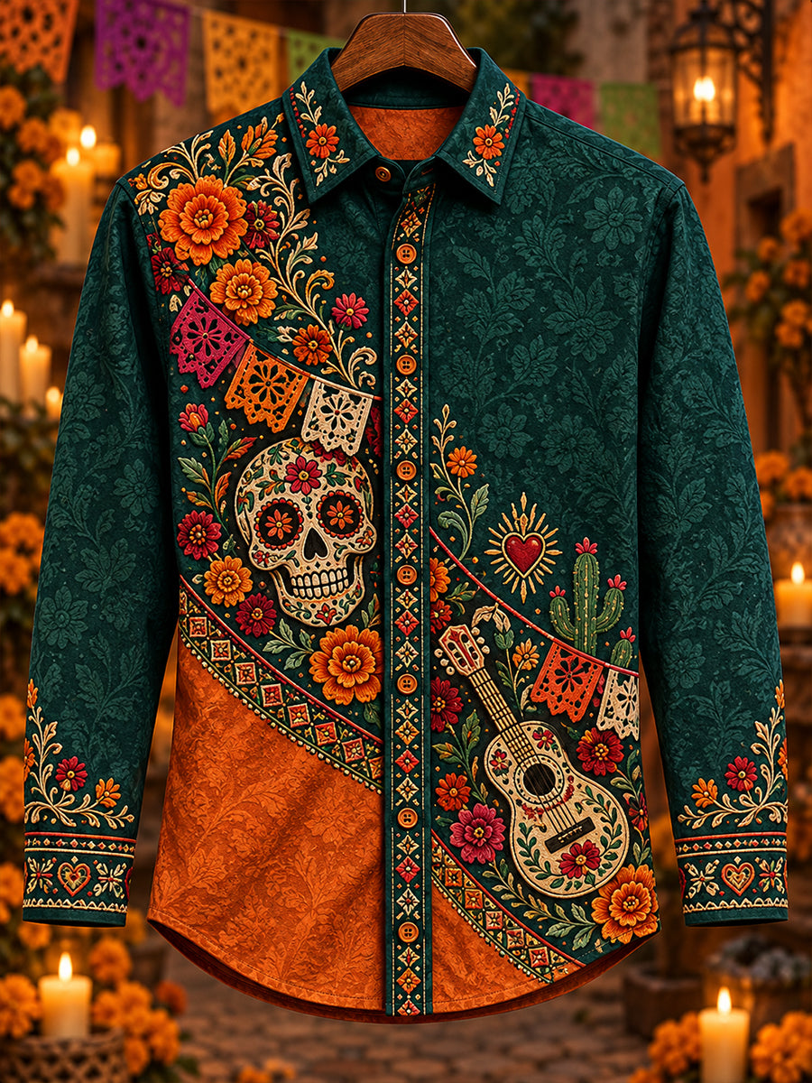 Camisa de waffle para hombre con diseño del Día de los Muertos de México