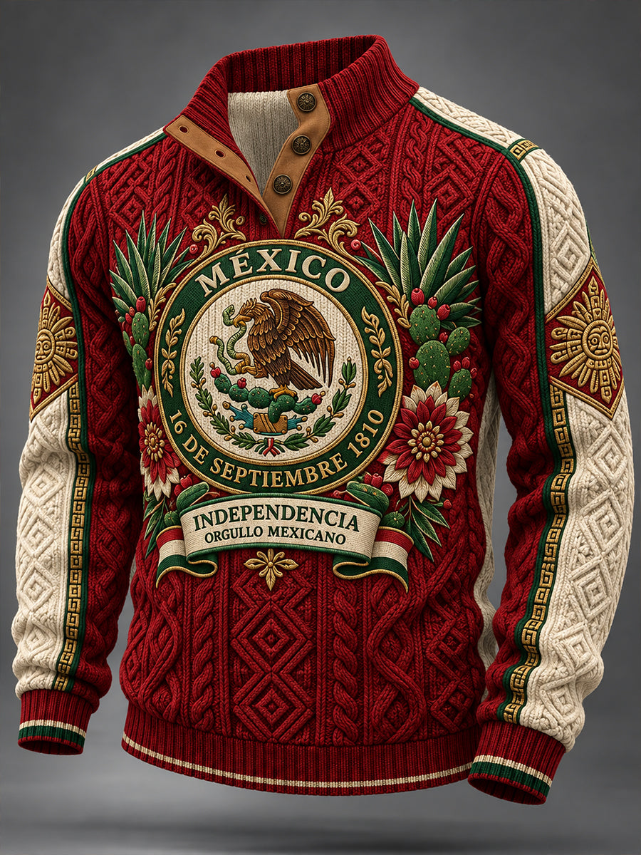 Sudadera con capucha de cuatro botones para el Día de la Independencia de México, estilo masculino