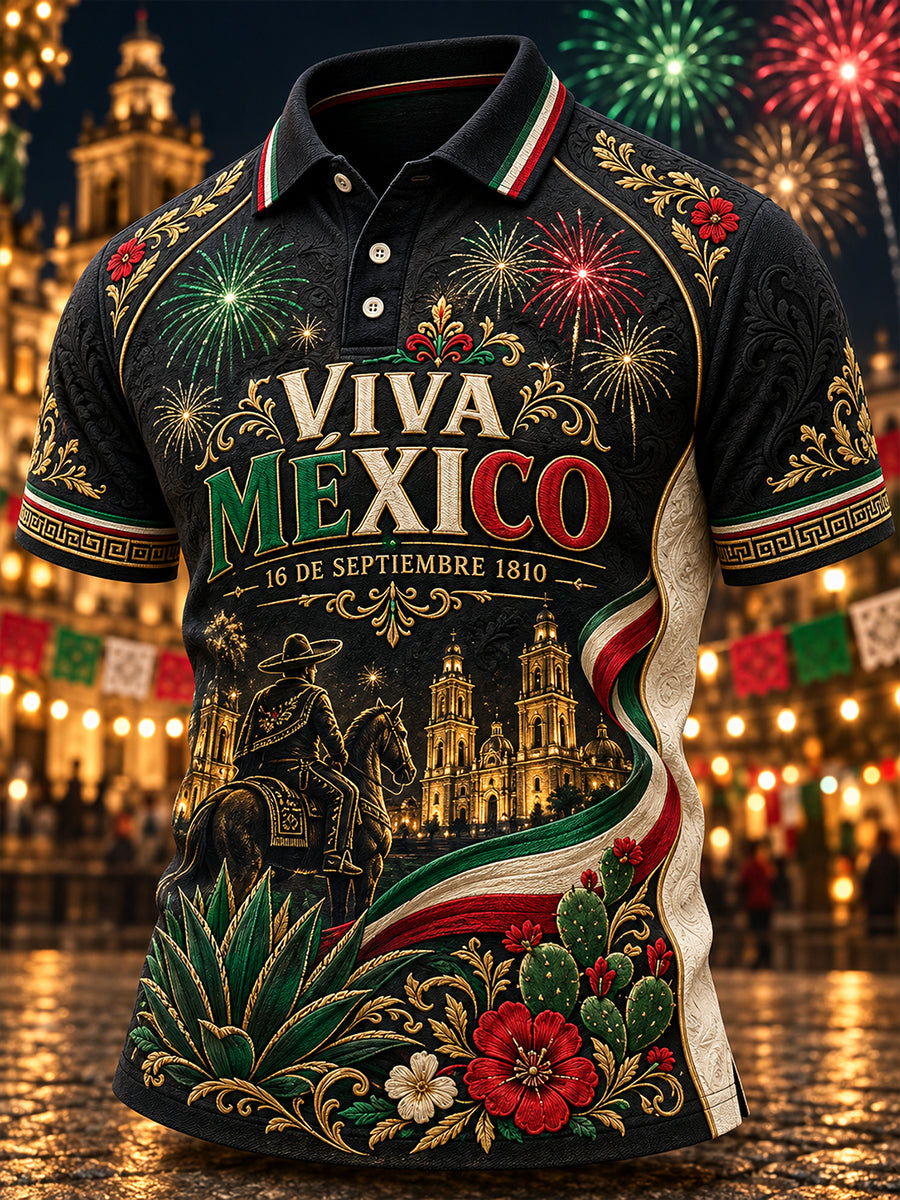 Camisa de manga corta mexicana para el Día de la Independencia para hombre