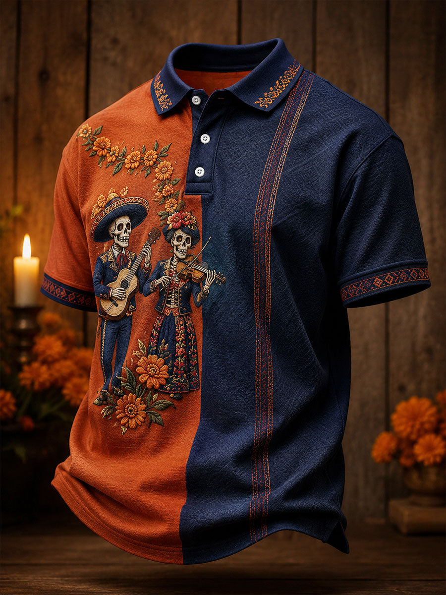 Camisetas casuales para hombre con estampado floral del Día de los Muertos mexicano