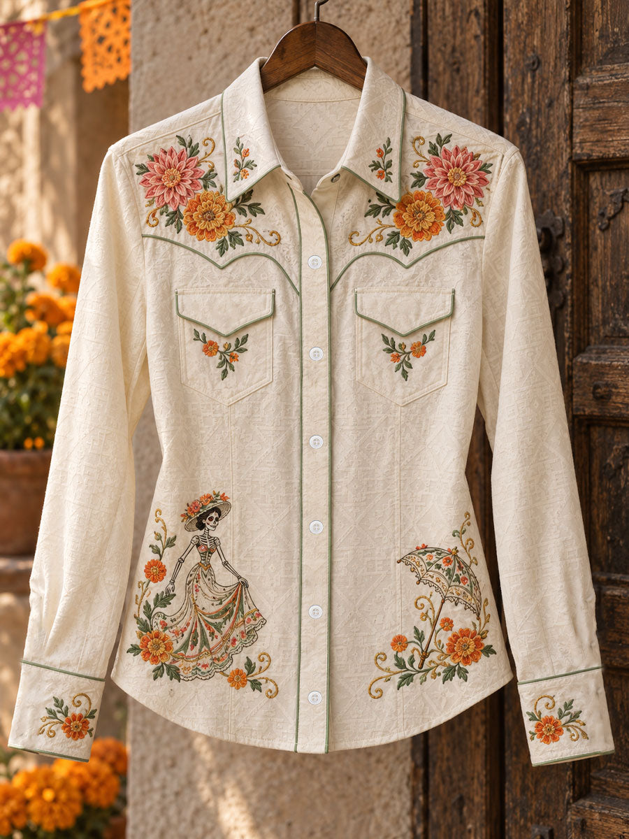 Día de México de las mujeres del arte floral muerto impreso Camisa
