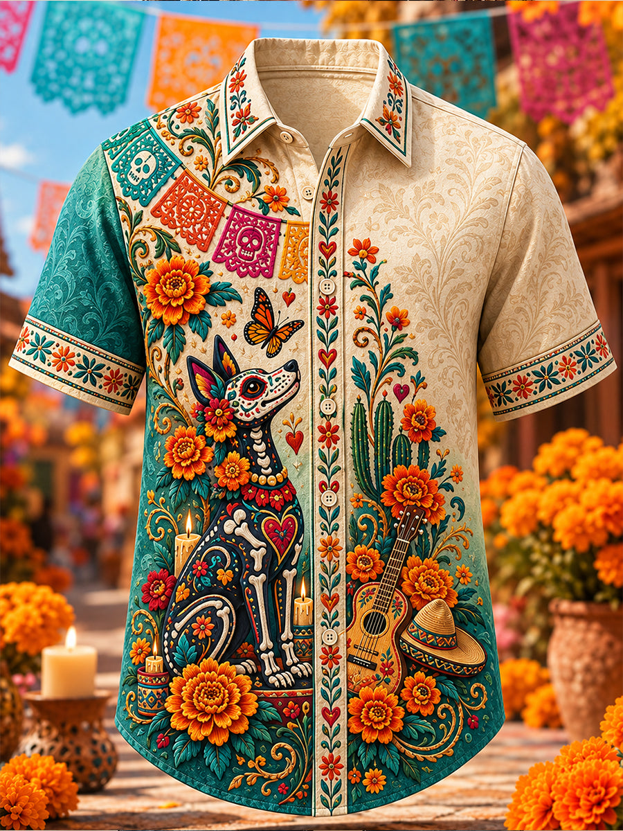 Camisa de manga corta con estampado de arte de México para hombre