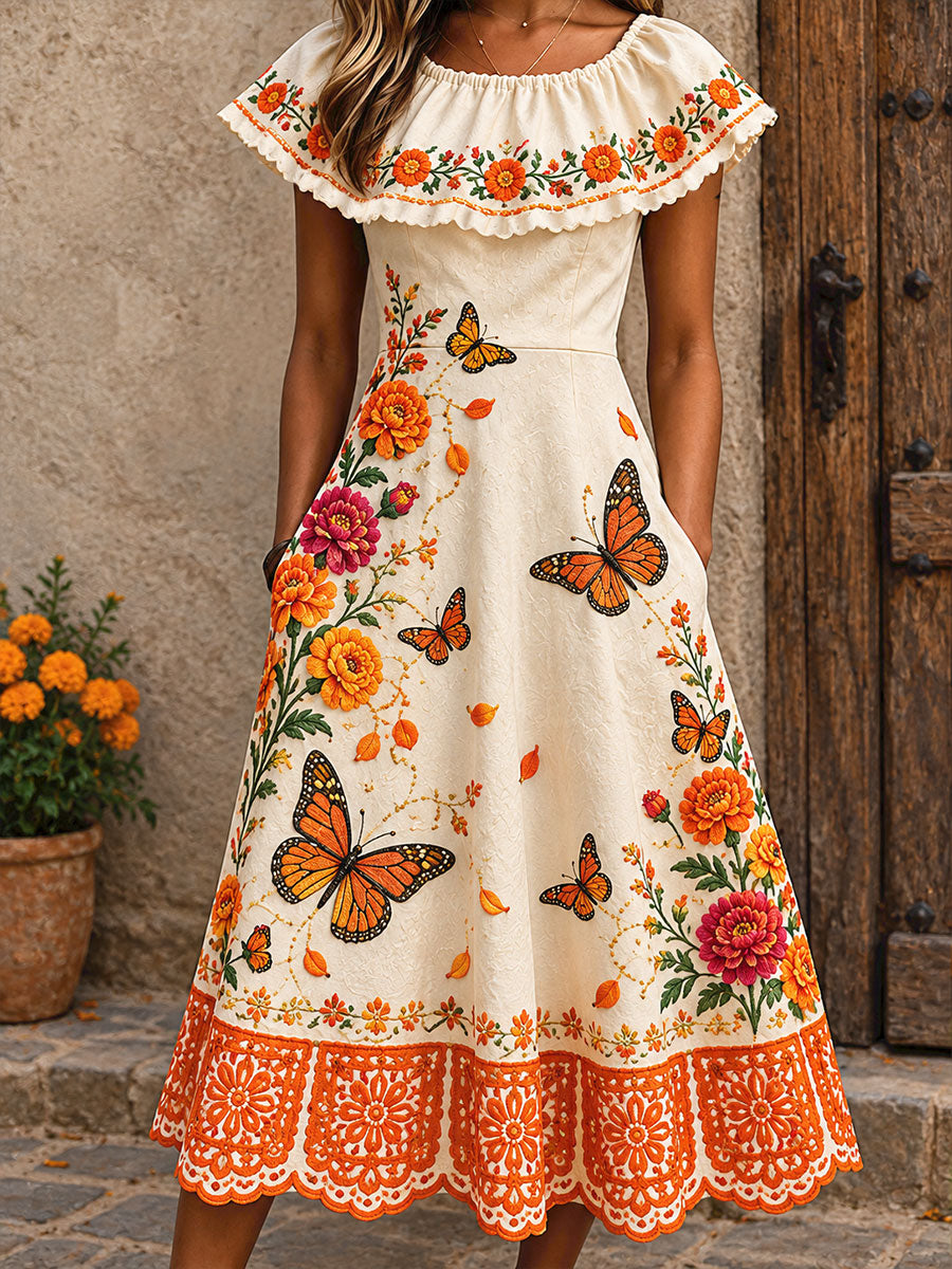 Día de México de las mujeres del arte floral muerto impreso vestido