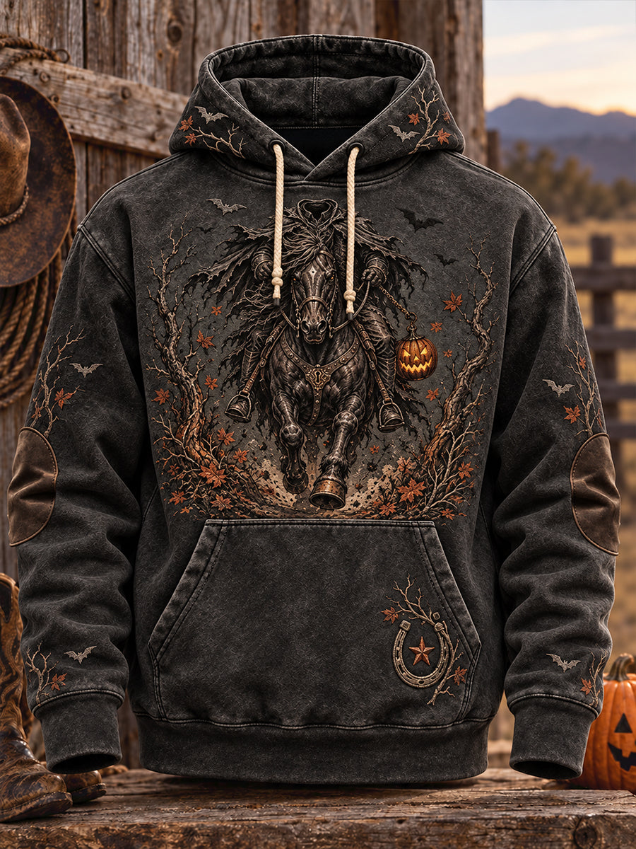 Western Halloween arte caballos vacas impreso sudadera con capucha de los hombres