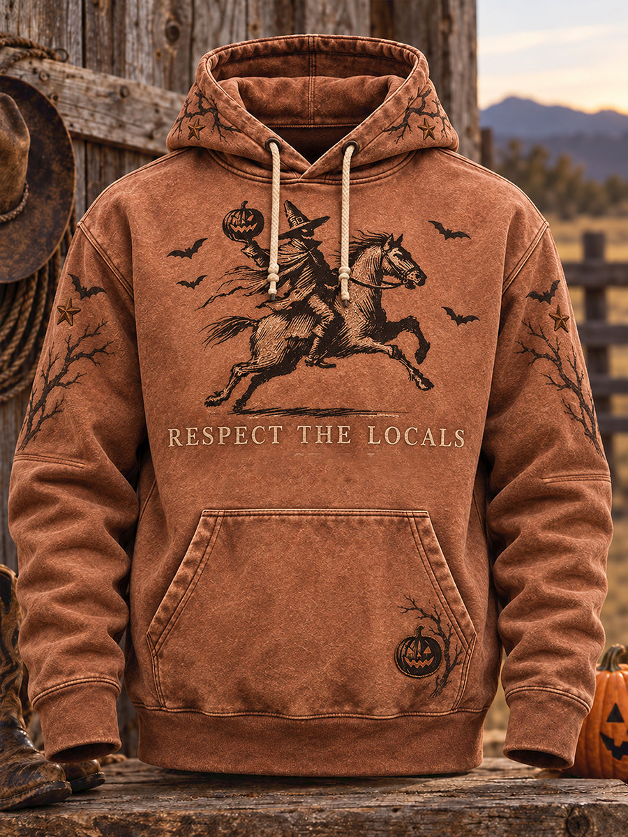 Sudadera con capucha para hombre, diseño occidental de Halloween, estampado de caballos y vacas