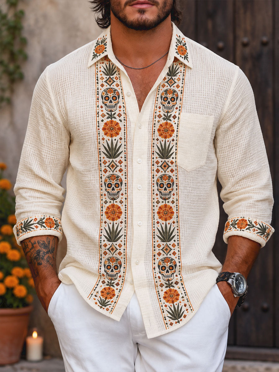 Día de México de los hombres del arte floral muerto impreso camisa de la galleta
