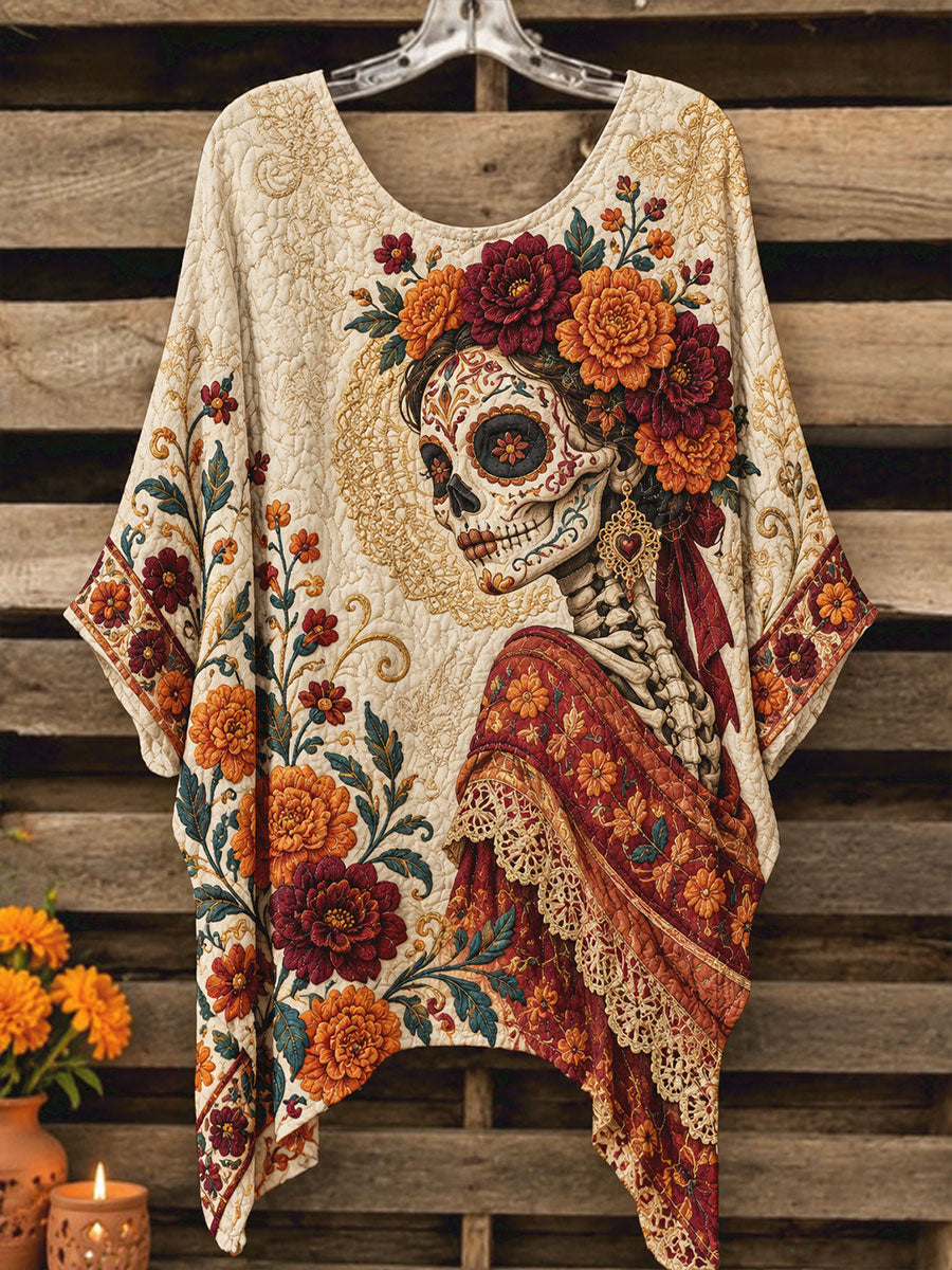 Camisetas estampadas con diseño floral del Día de los Muertos mexicano para mujer
