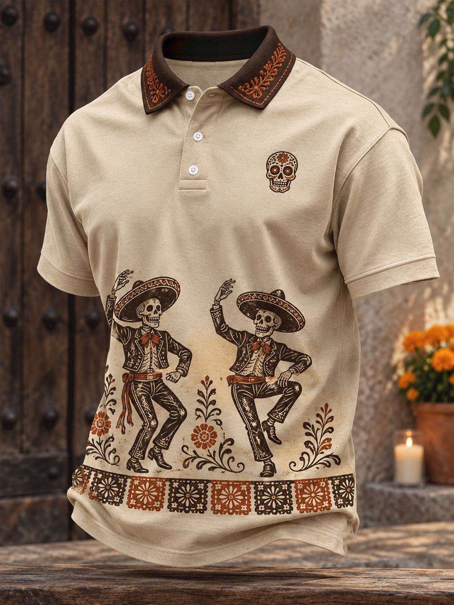 Camisetas casuales para hombre con estampado floral del Día de los Muertos mexicano