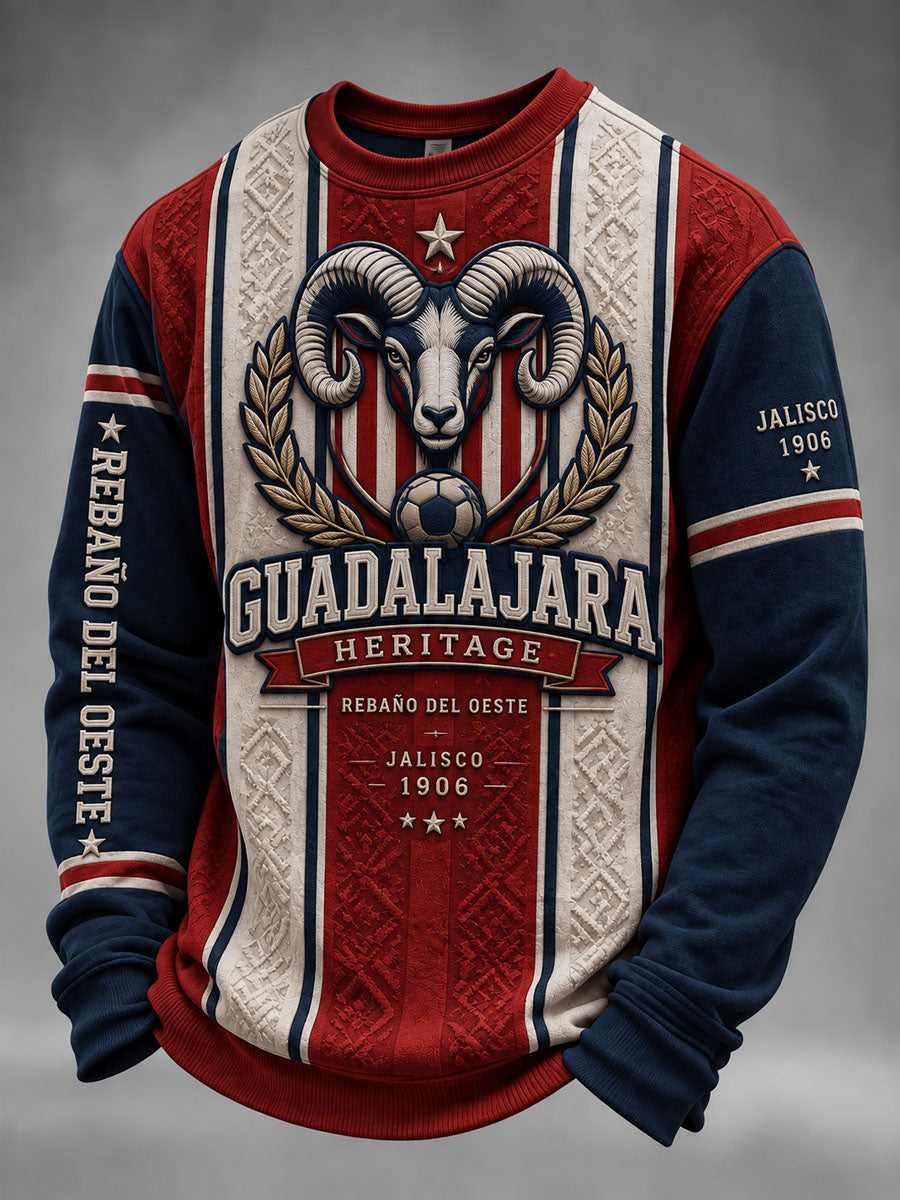 Sudadera casual de cuello redondo con estampado gráfico Guadalajara para hombre