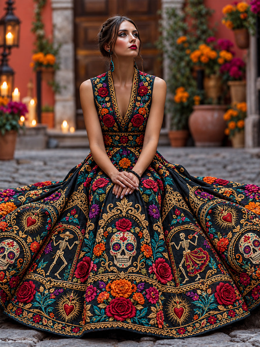 Vestido de mujer con estampado del Día de los Muertos de México