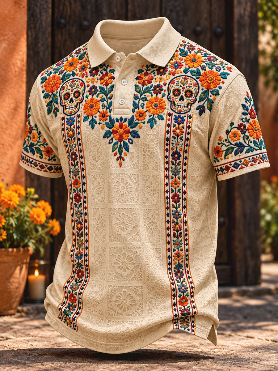 Camisetas casuales para hombre con estampado floral del Día de los Muertos mexicano