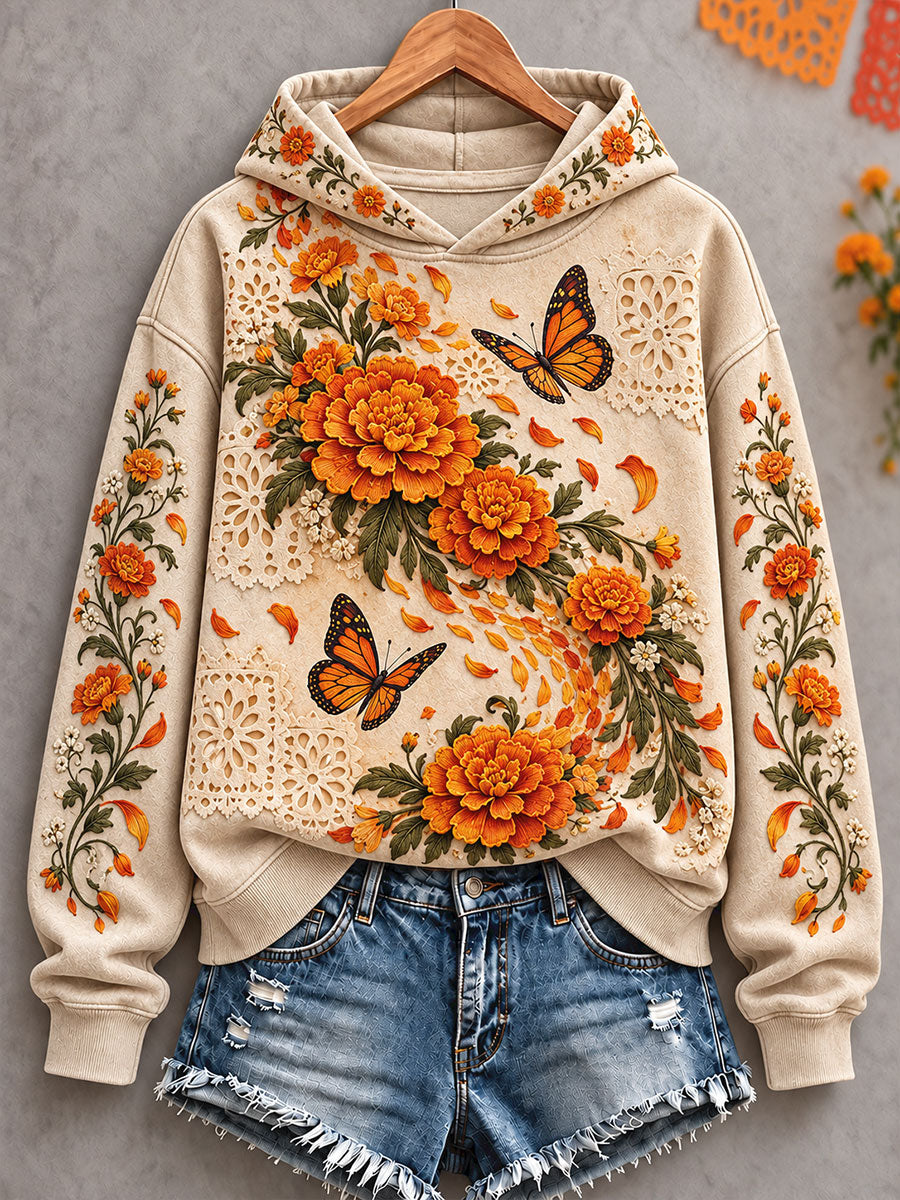 Sudadera con capucha estampada con diseño floral del Día de los Muertos mexicano para mujer