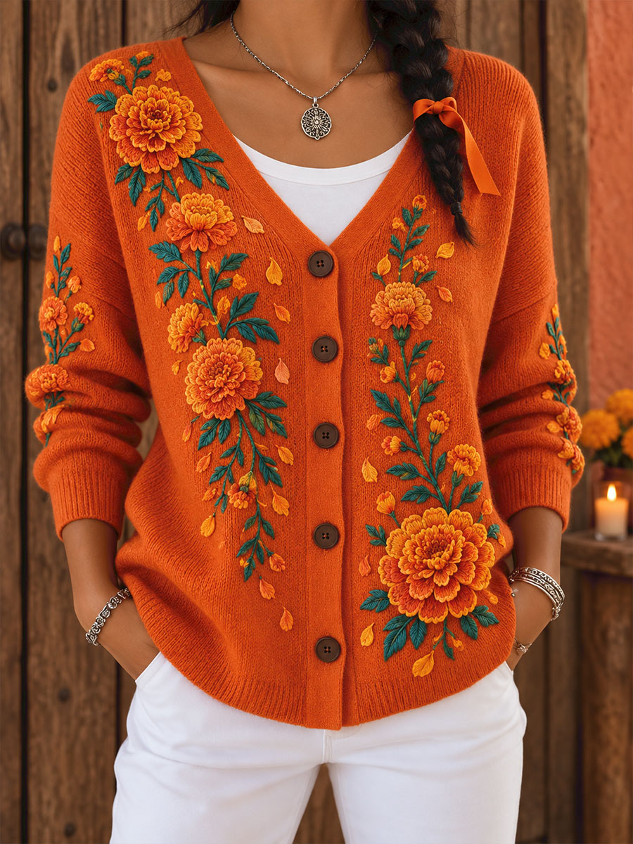 Cárdigan estampado con diseño floral del Día de los Muertos mexicano para mujer