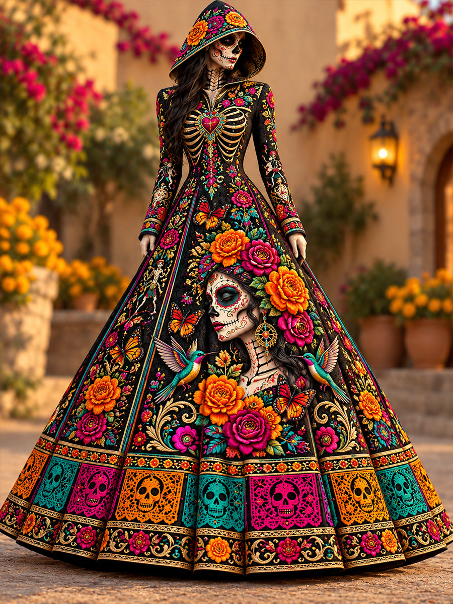 Vestido de mujer con estampado del Día de los Muertos de México