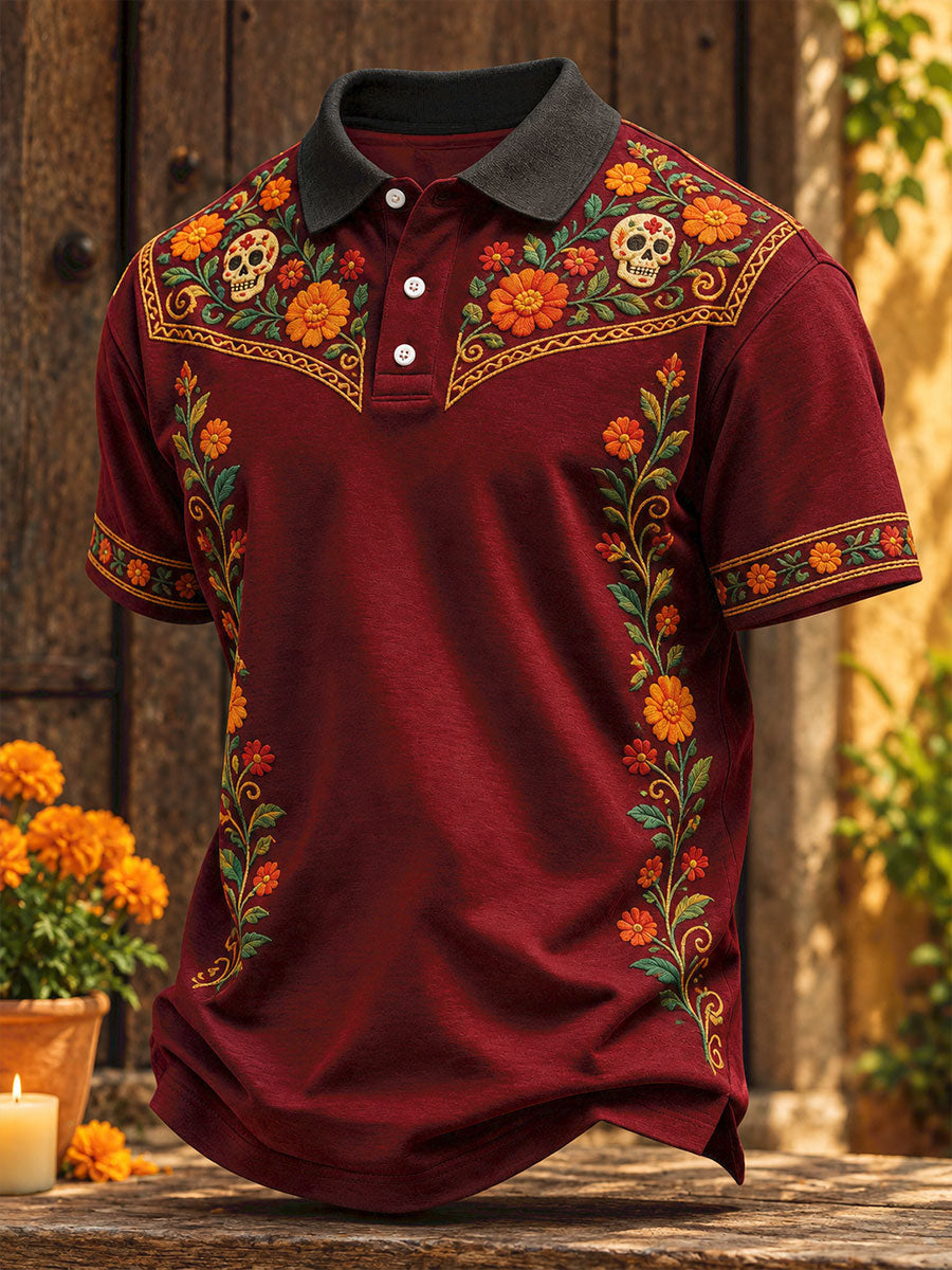 Camisetas casuales para hombre con estampado floral del Día de los Muertos mexicano