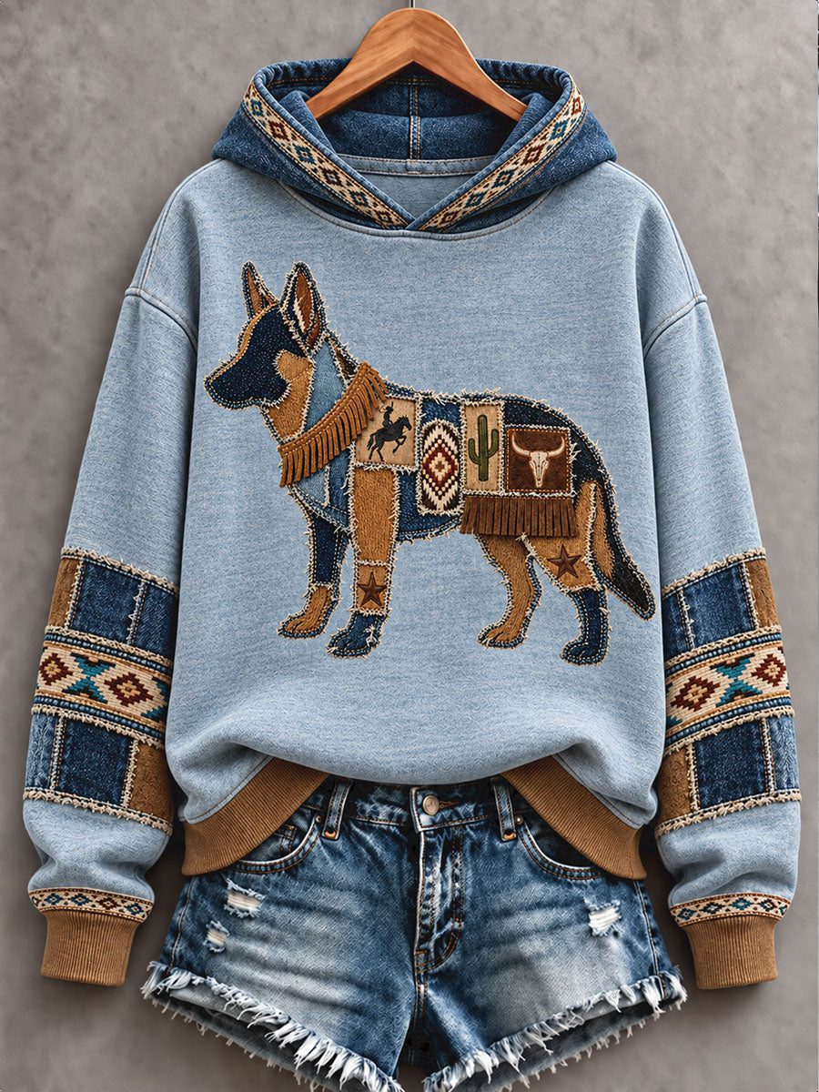 Sudadera con capucha para mujer, estilo occidental retro, estampado artístico de amantes de los perros