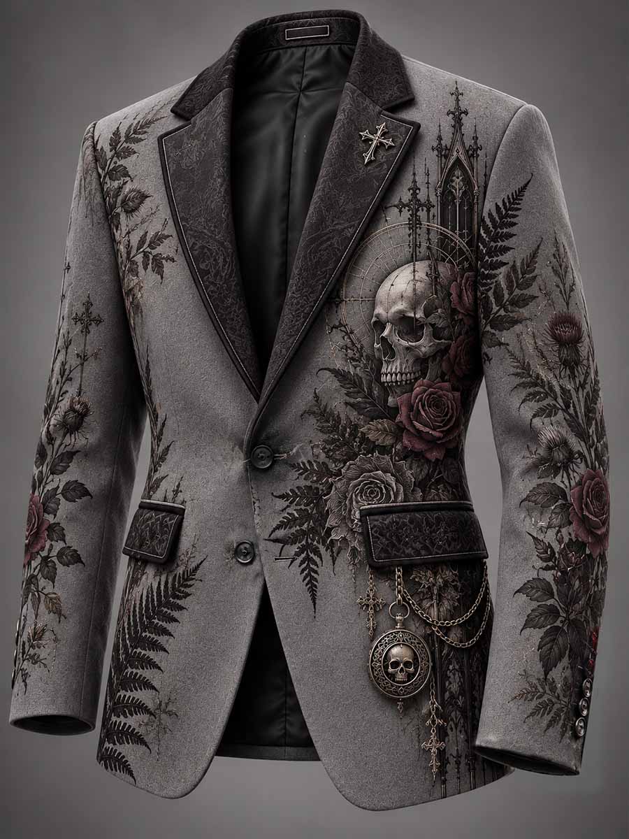 Traje vintage para hombre con estampado de calavera y grafiti