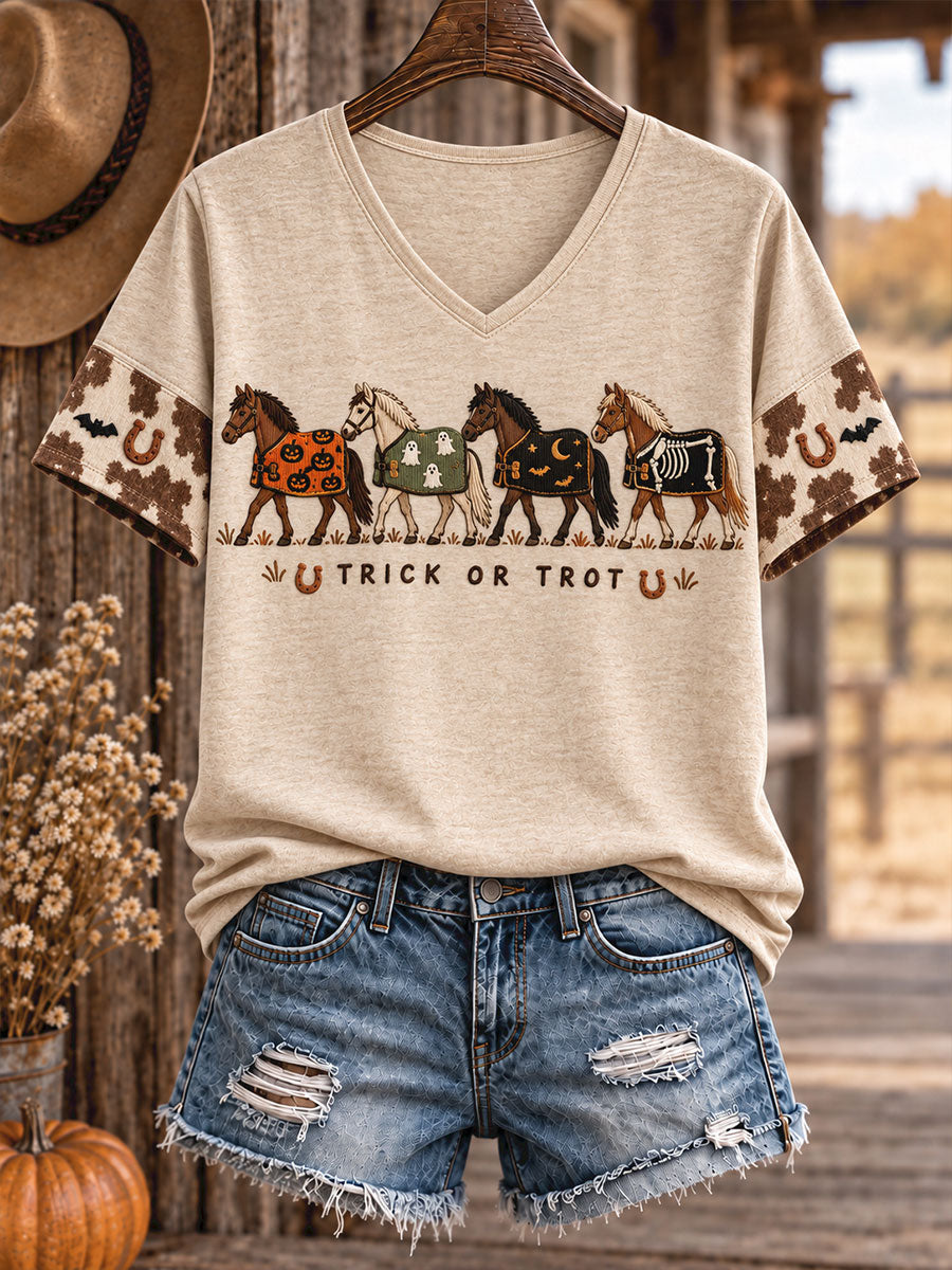 Estilo occidental de Halloween animales arte impreso camiseta de las mujeres