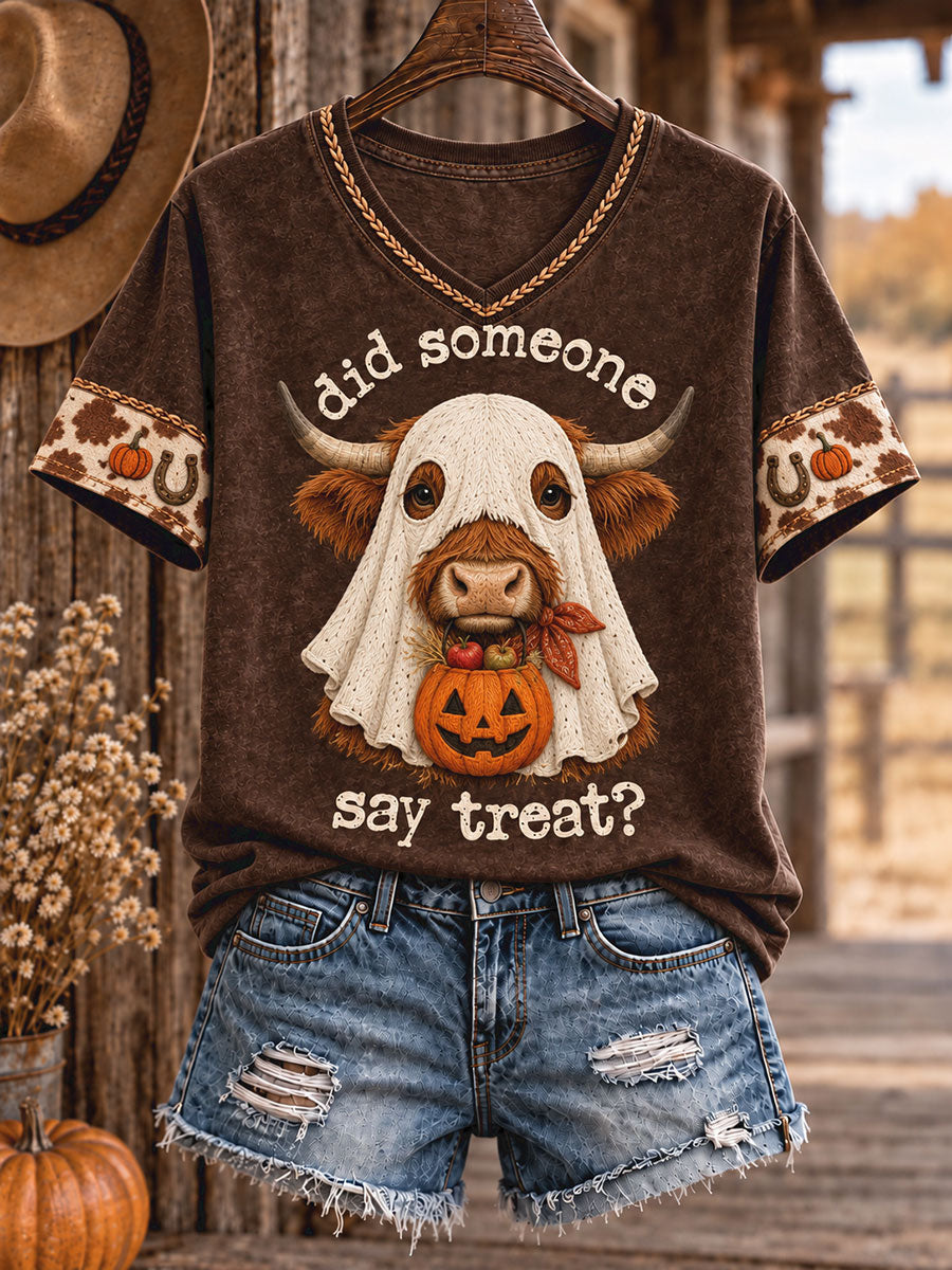 Camiseta estampada con diseño de animales de Halloween estilo vaquero para mujer