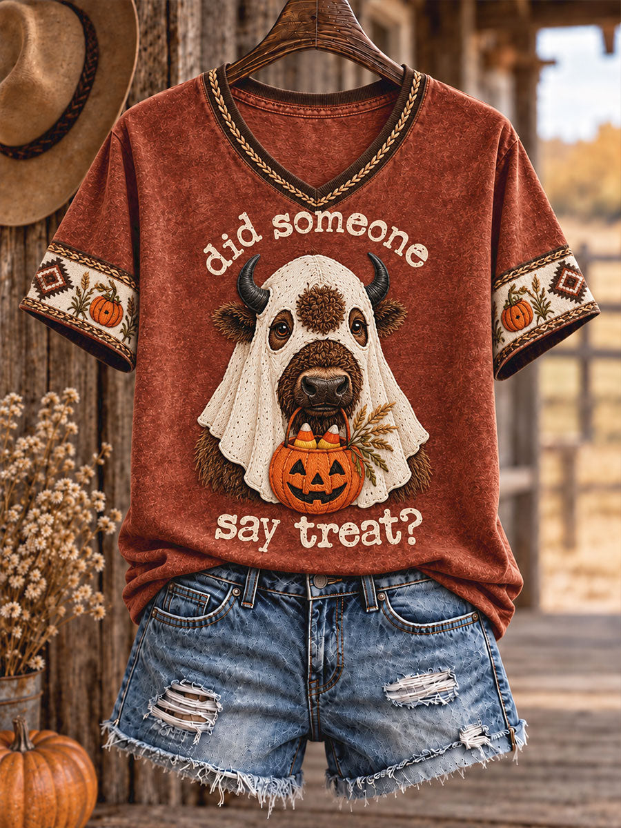 Camiseta estampada con diseño de animales de Halloween estilo vaquero para mujer
