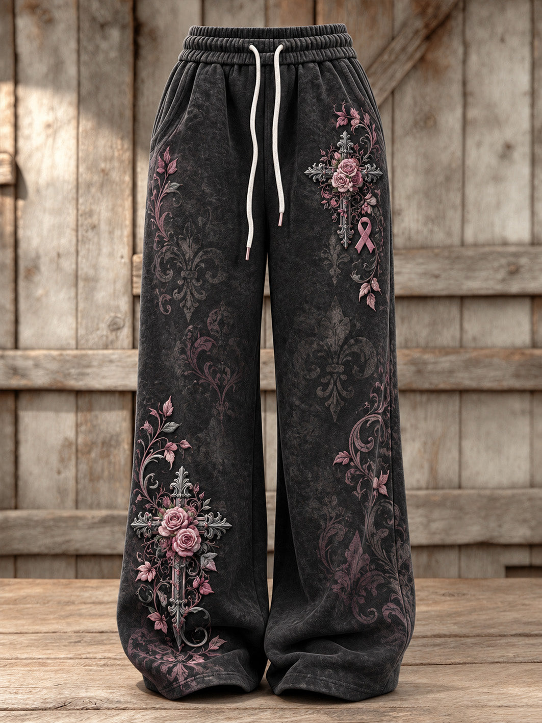 Corss de las mujeres y rosa caridad cinta patrón diseño casual pantalones de chándal