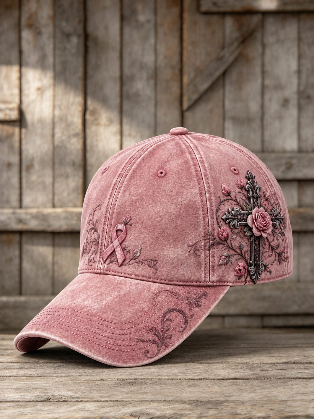 Corss y Pink Charity Ribbon Patrón Diseño Casual Unisex Sombrero