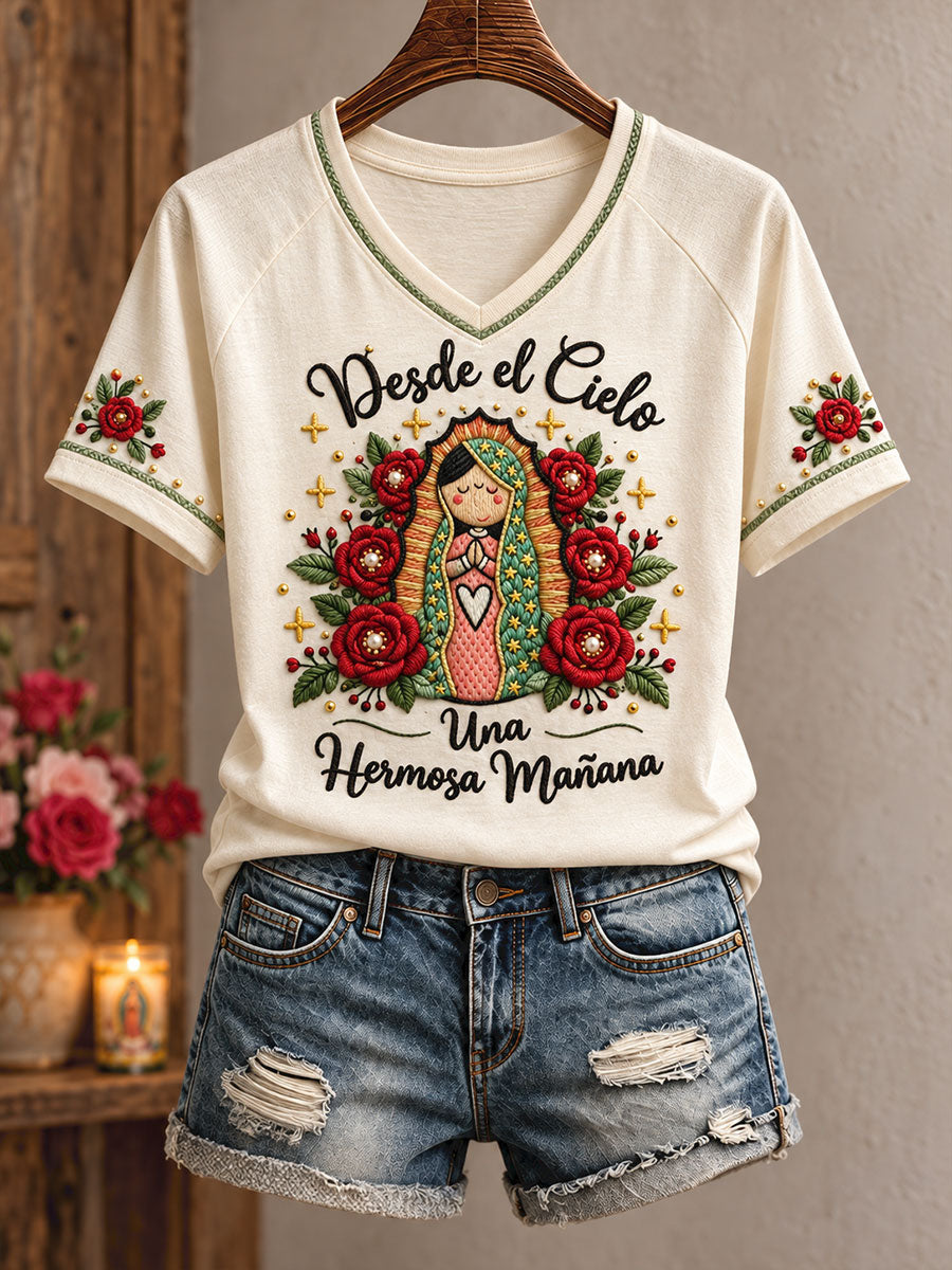 La fe de México de las mujeres nuestra señora de la camiseta impresa arte del día de Guadalupe