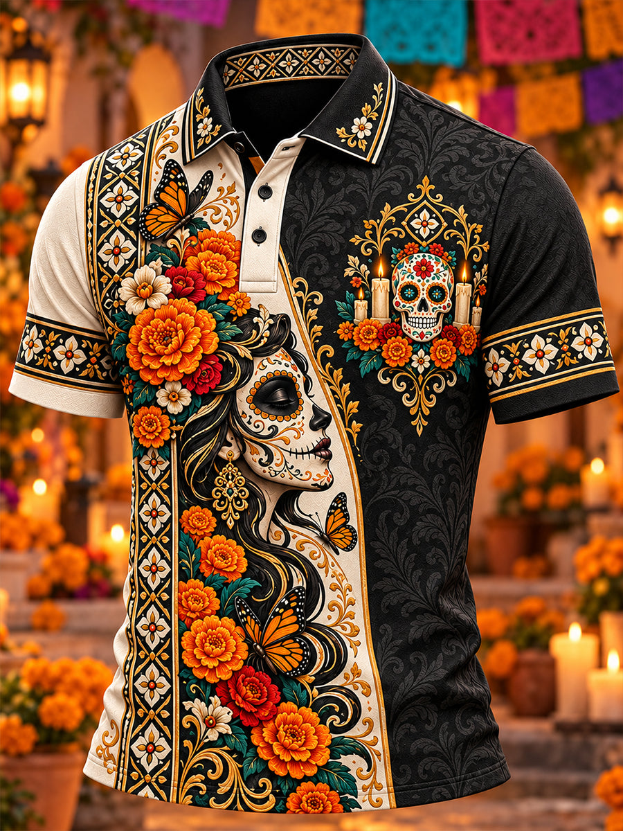 Camiseta de manga corta para hombre con diseño del Día de los Muertos de México