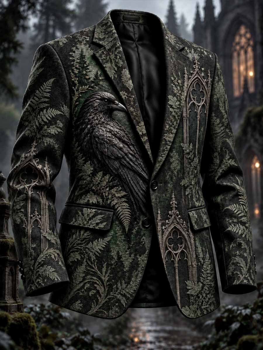 Chaqueta de hombre con estampado gótico de cuervos en el bosque