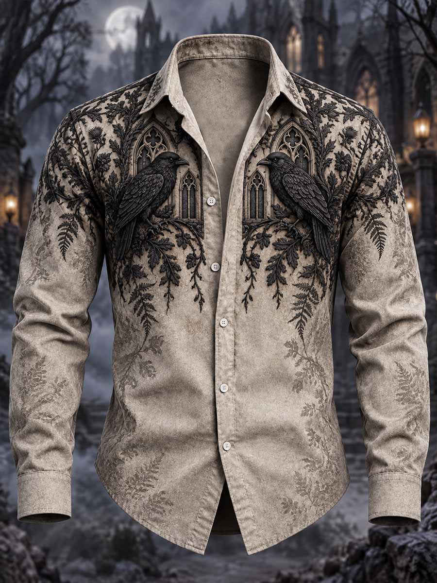 Camisa Gothic Forest Crow Print para hombre