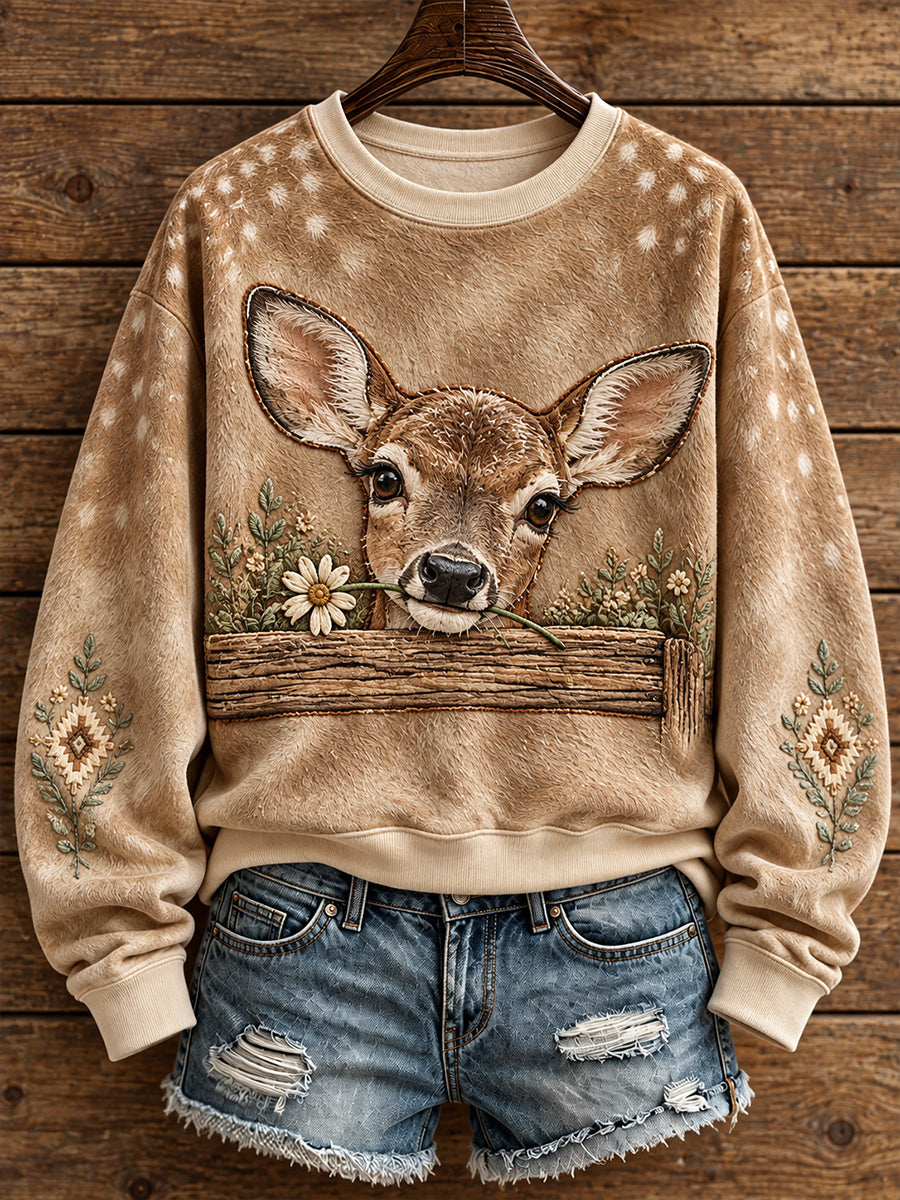 Sudadera con estampado artístico de animales estilo vaquero vintage para mujer
