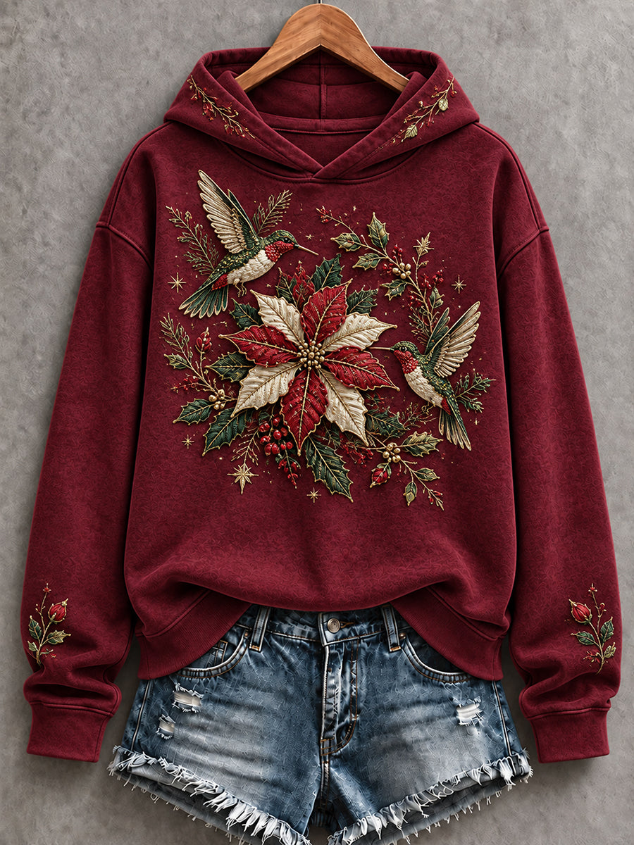 Sudadera con capucha estampada con diseño navideño para mujer, México