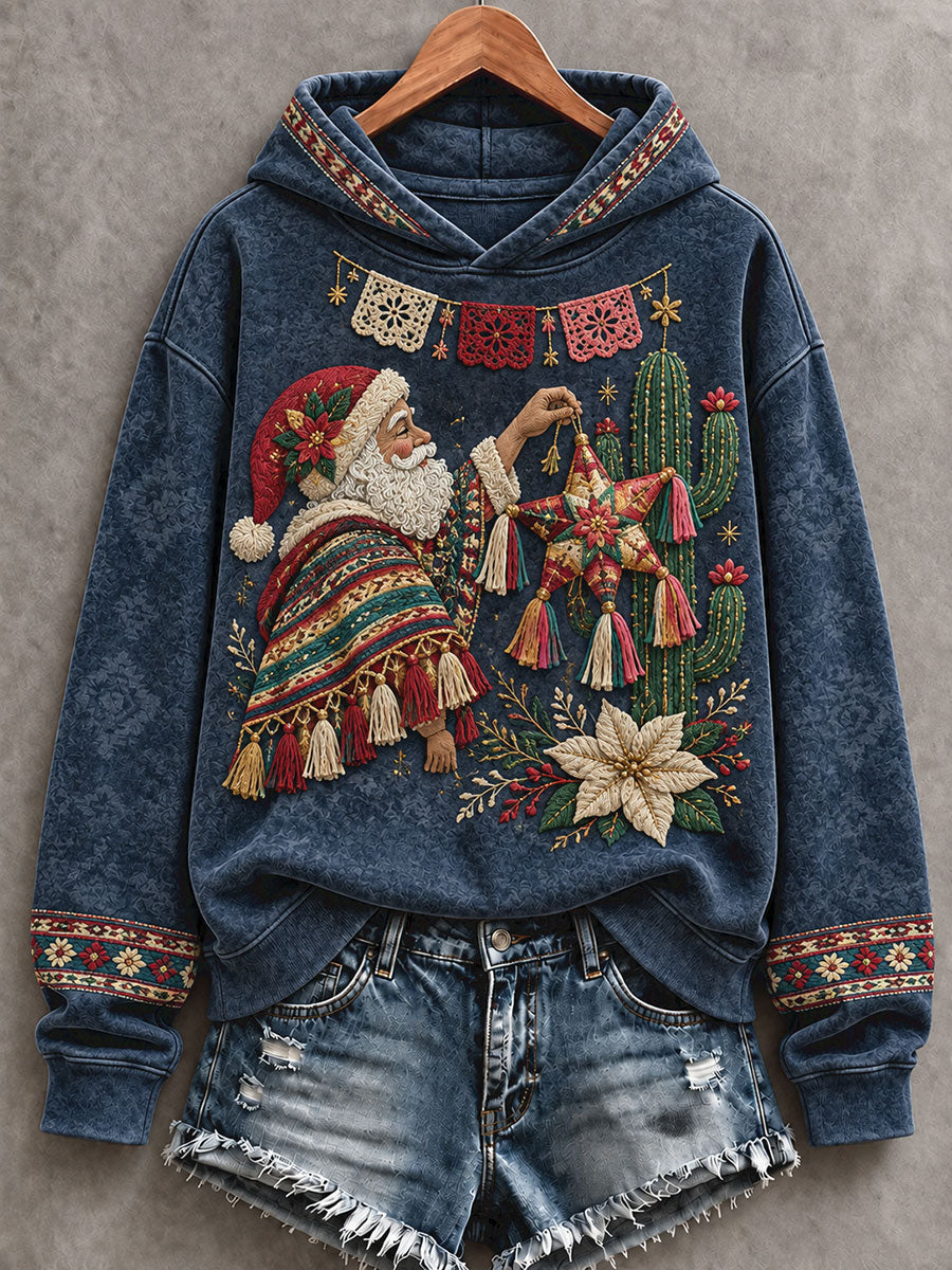 Sudadera con capucha estampada con diseño navideño para mujer, México