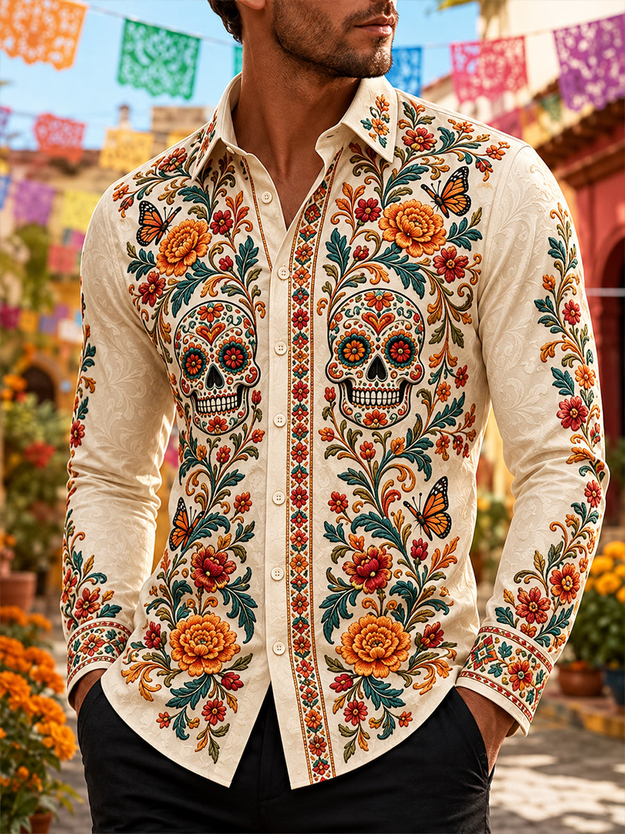 Camisa Waffle Día de los Muertos de México para hombre